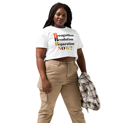 Recognition Resolution Reparation NOW!!! Women’s Crop Top by SobG Designs