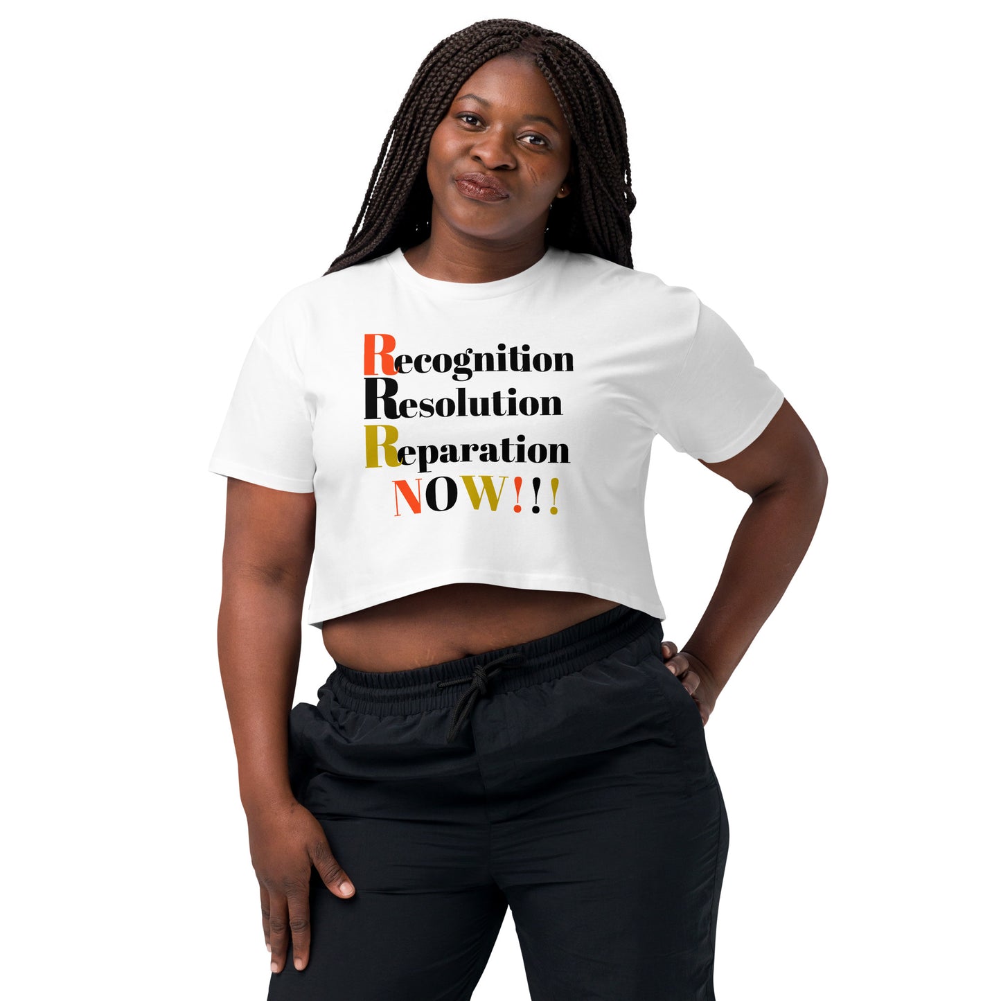 Recognition Resolution Reparation NOW!!! Women’s Crop Top by SobG Designs