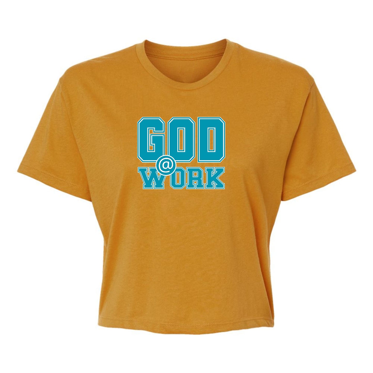 Womens Cropped Graphic T-shirt - God @ Work Blue Green and White Print-5