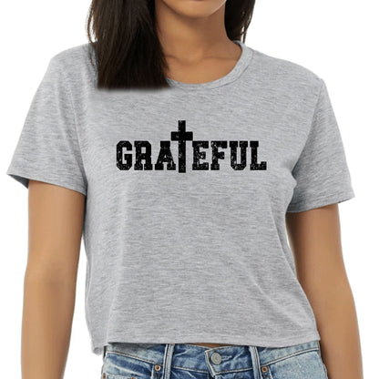 Womens Cropped Graphic T-shirt - Grateful Print-3