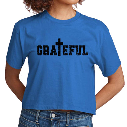 Womens Cropped Graphic T-shirt - Grateful Print-2