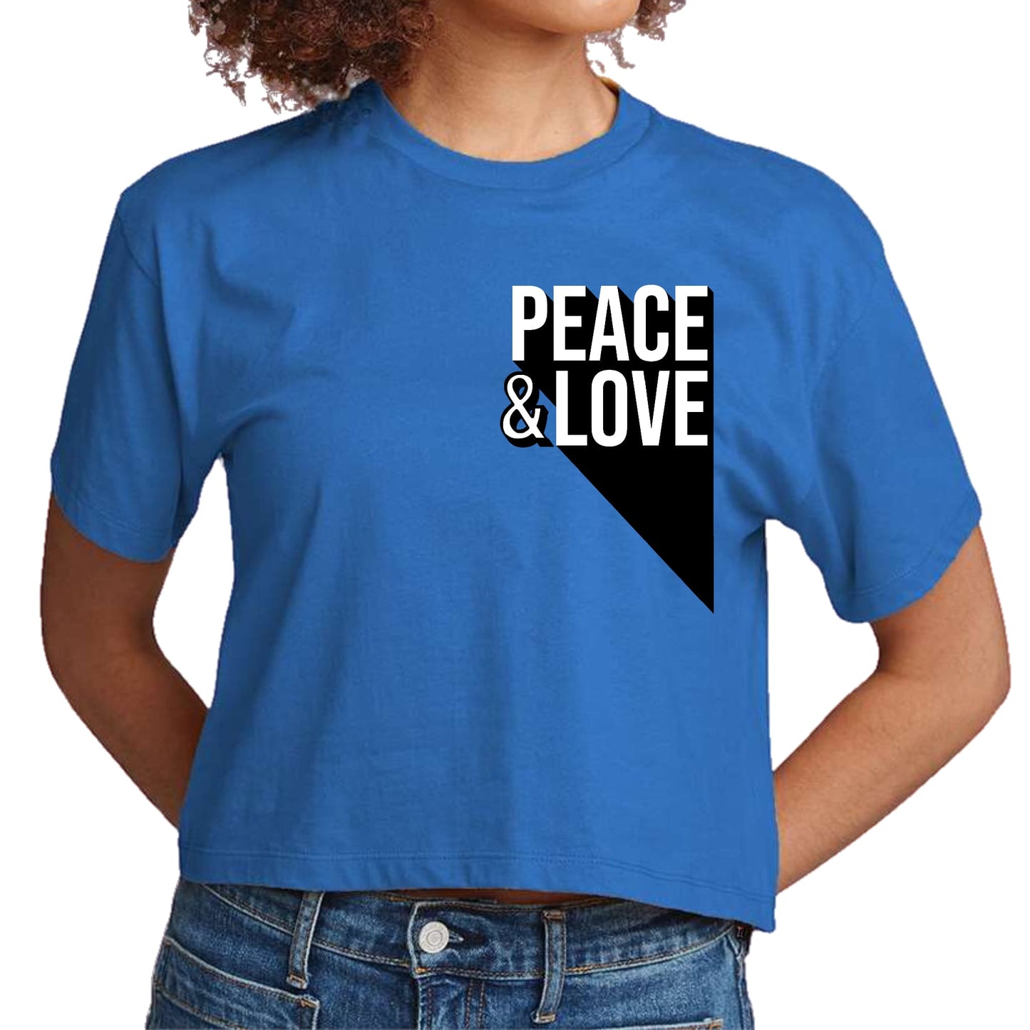 Womens Cropped Graphic T-shirt - Peace and Love Print-2