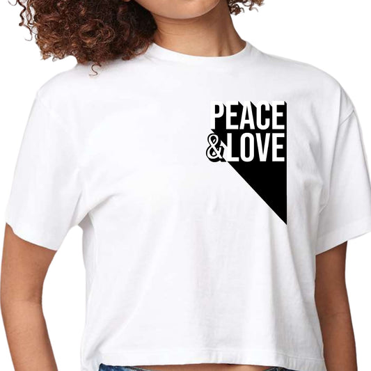 Womens Cropped Graphic T-shirt - Peace and Love Print-0
