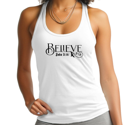 Womens Fitness Tank Top Graphic T-shirt - Believe John 3:16 Black-0