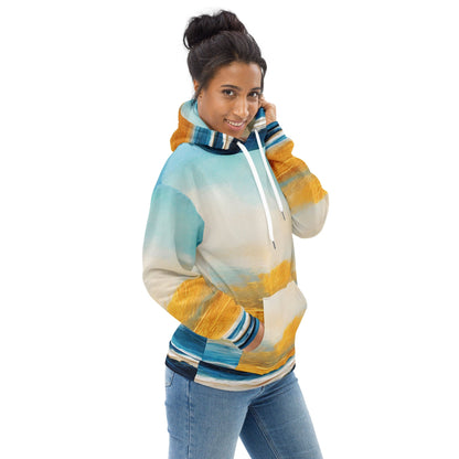 Womens Graphic Hoodie Blue Ocean Golden Sunset Print-1
