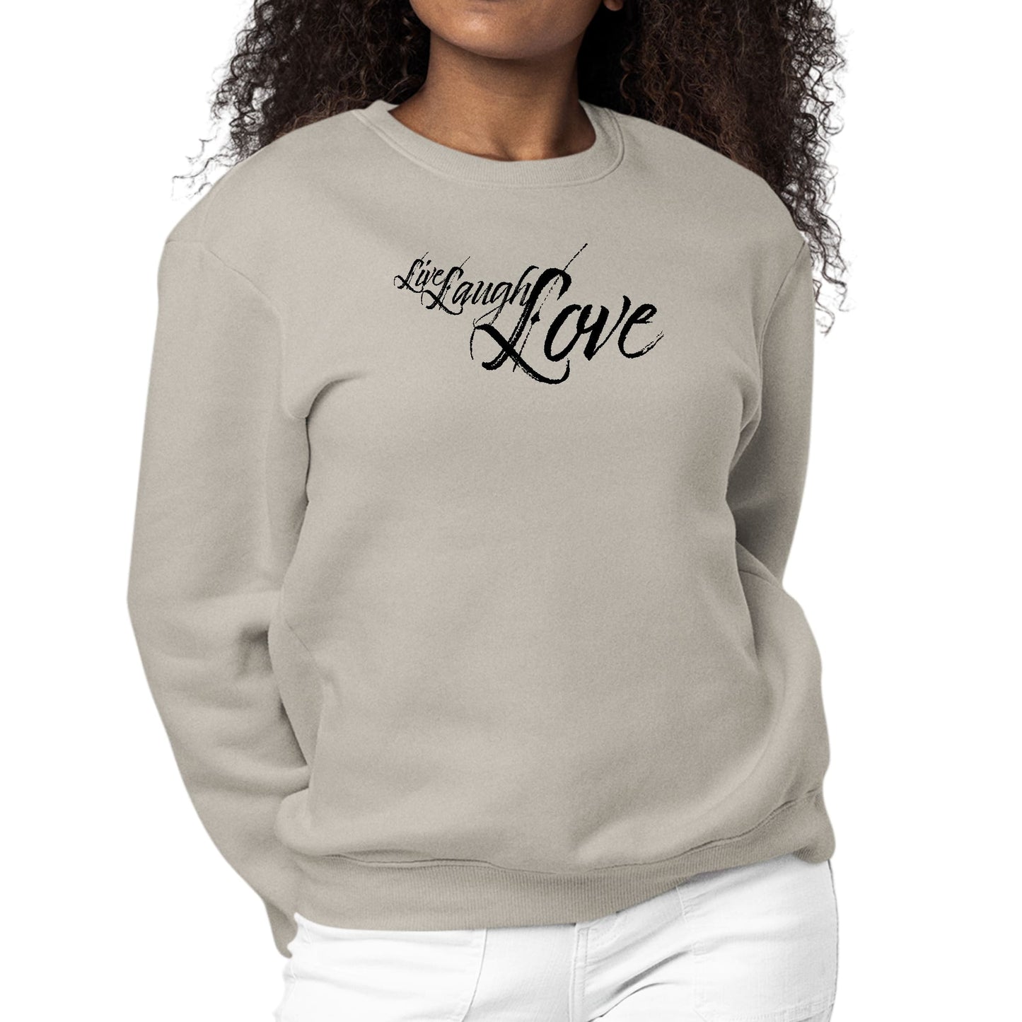 Womens Graphic Sweatshirt Live Laugh Love Black Illustration-4