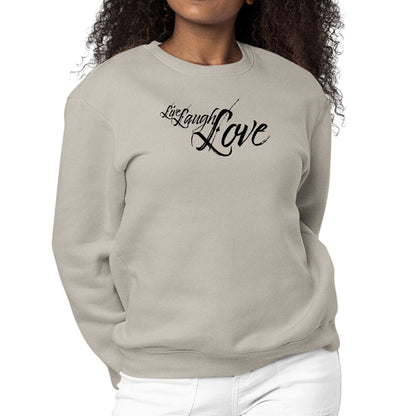Womens Graphic Sweatshirt Live Laugh Love Black Illustration-4