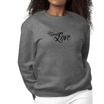 Womens Graphic Sweatshirt Live Laugh Love Black Illustration-6