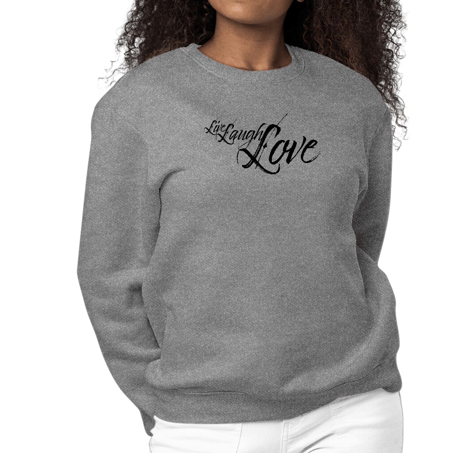 Womens Graphic Sweatshirt Live Laugh Love Black Illustration-7