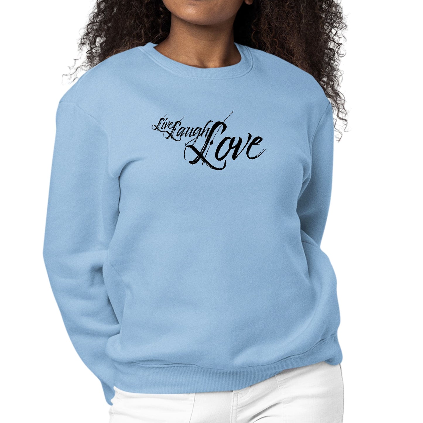 Womens Graphic Sweatshirt Live Laugh Love Black Illustration-5