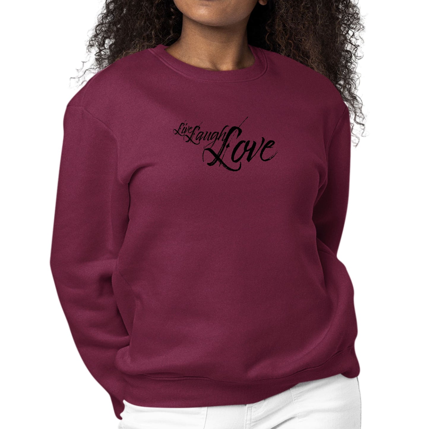 Womens Graphic Sweatshirt Live Laugh Love Black Illustration-3