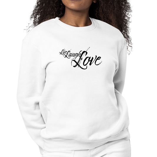 Womens Graphic Sweatshirt Live Laugh Love Black Illustration-0