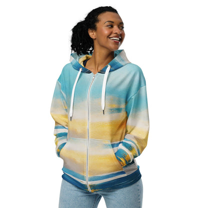 Womens Graphic Zip Hoodie Blue Ocean Golden Sunset Print 3-3