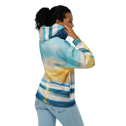 Womens Graphic Zip Hoodie Blue Ocean Golden Sunset Print 3-0