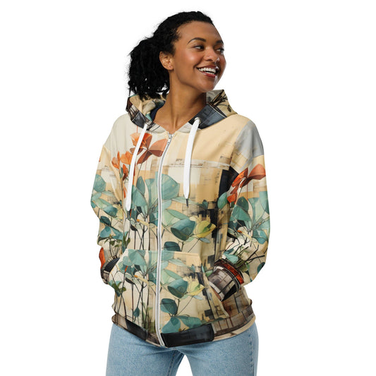 Womens Graphic Zip Hoodie Rustic Botanical Plants-1