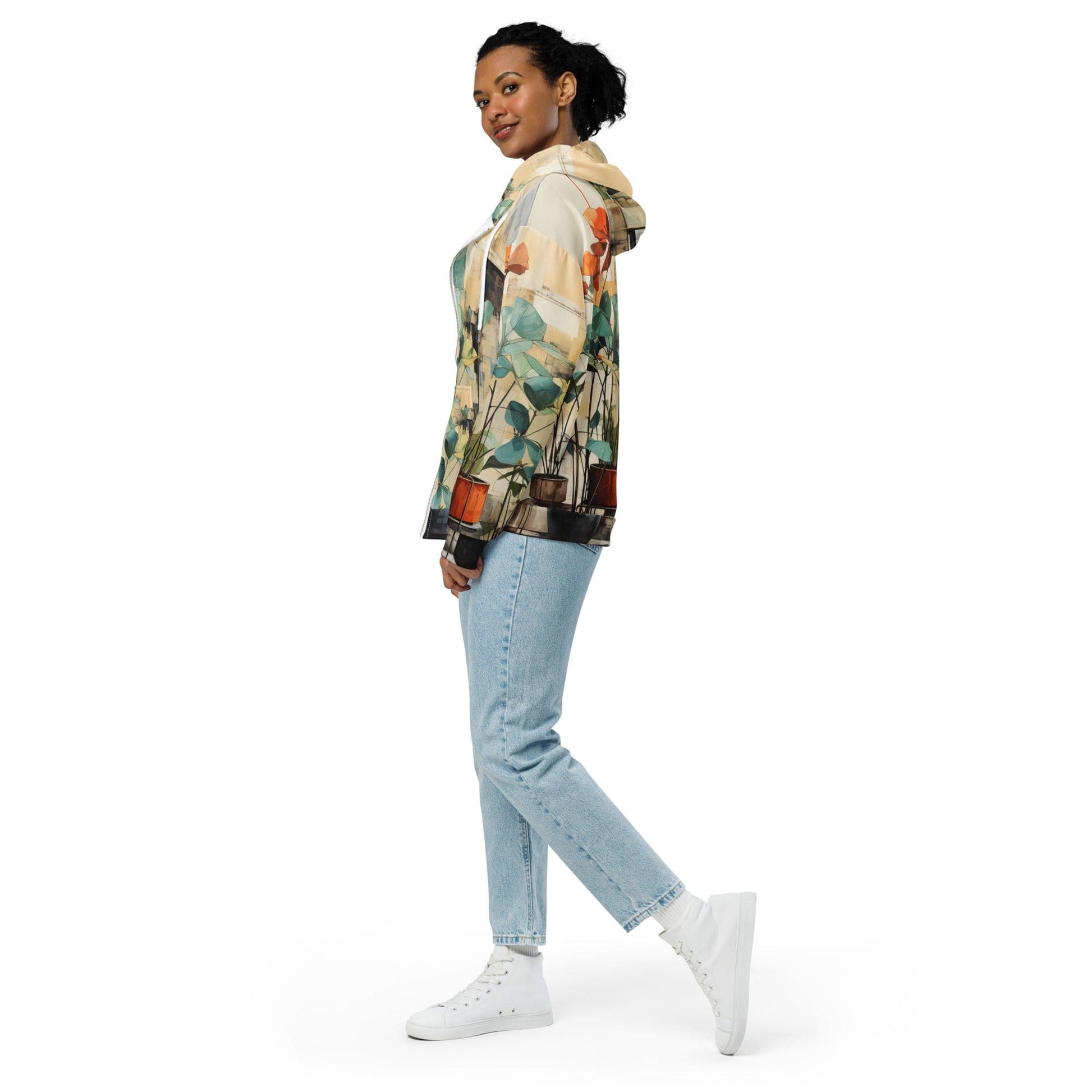 Womens Graphic Zip Hoodie Rustic Botanical Plants-2