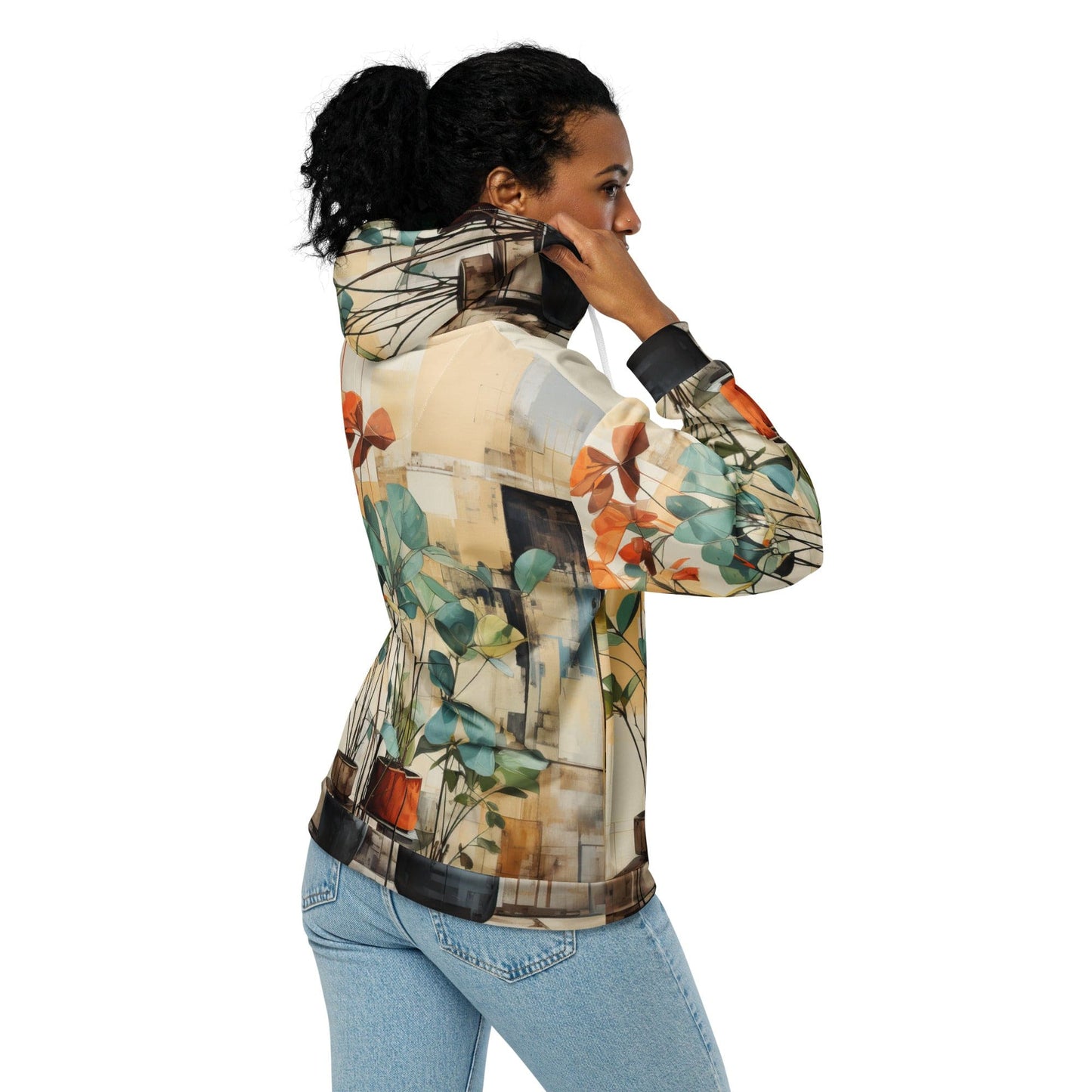 Womens Graphic Zip Hoodie Rustic Botanical Plants-0
