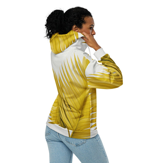 Womens Graphic Zip Hoodie Yellow Palm Leaves-0