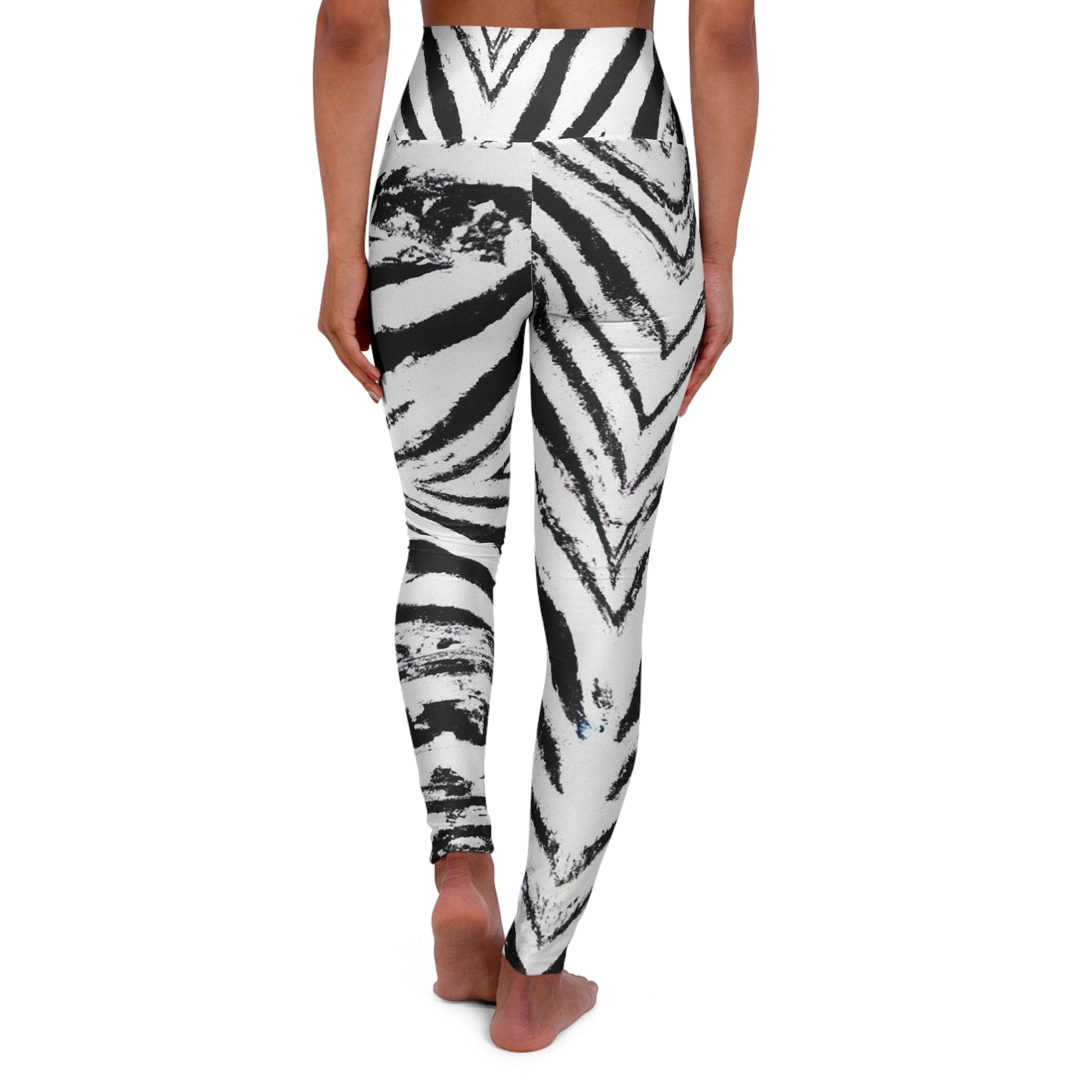 Womens High Waist Fitness Leggings - Black and White Native Pattern-2