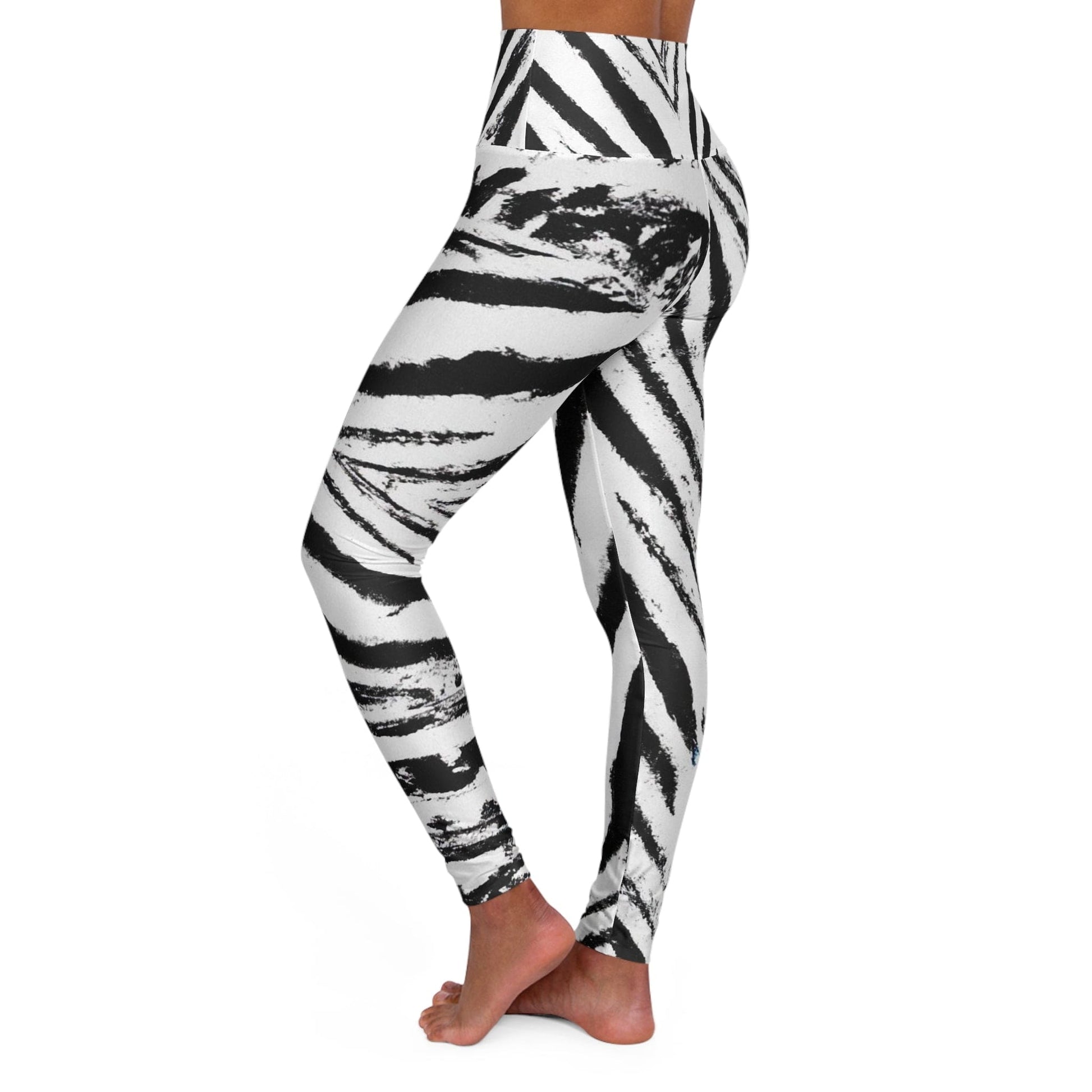 Womens High Waist Fitness Leggings - Black and White Native Pattern-3