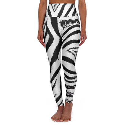 Womens High Waist Fitness Leggings - Black and White Native Pattern-1