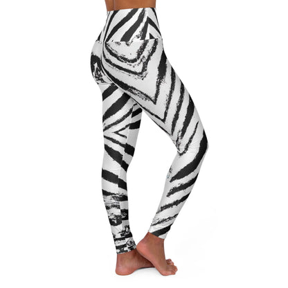 Womens High Waist Fitness Leggings - Black and White Native Pattern-0