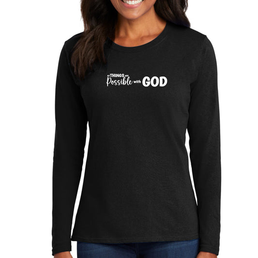 Womens Long Sleeve Graphic T-shirt - All Things are Possible with God-0