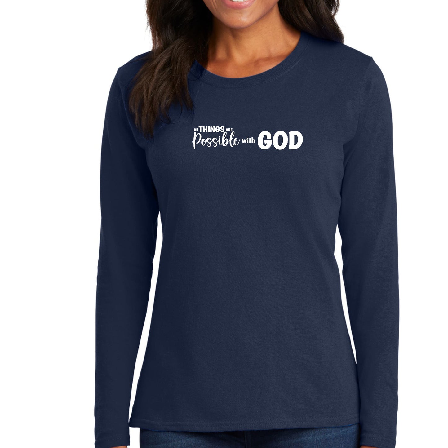 Womens Long Sleeve Graphic T-shirt - All Things are Possible with God-2