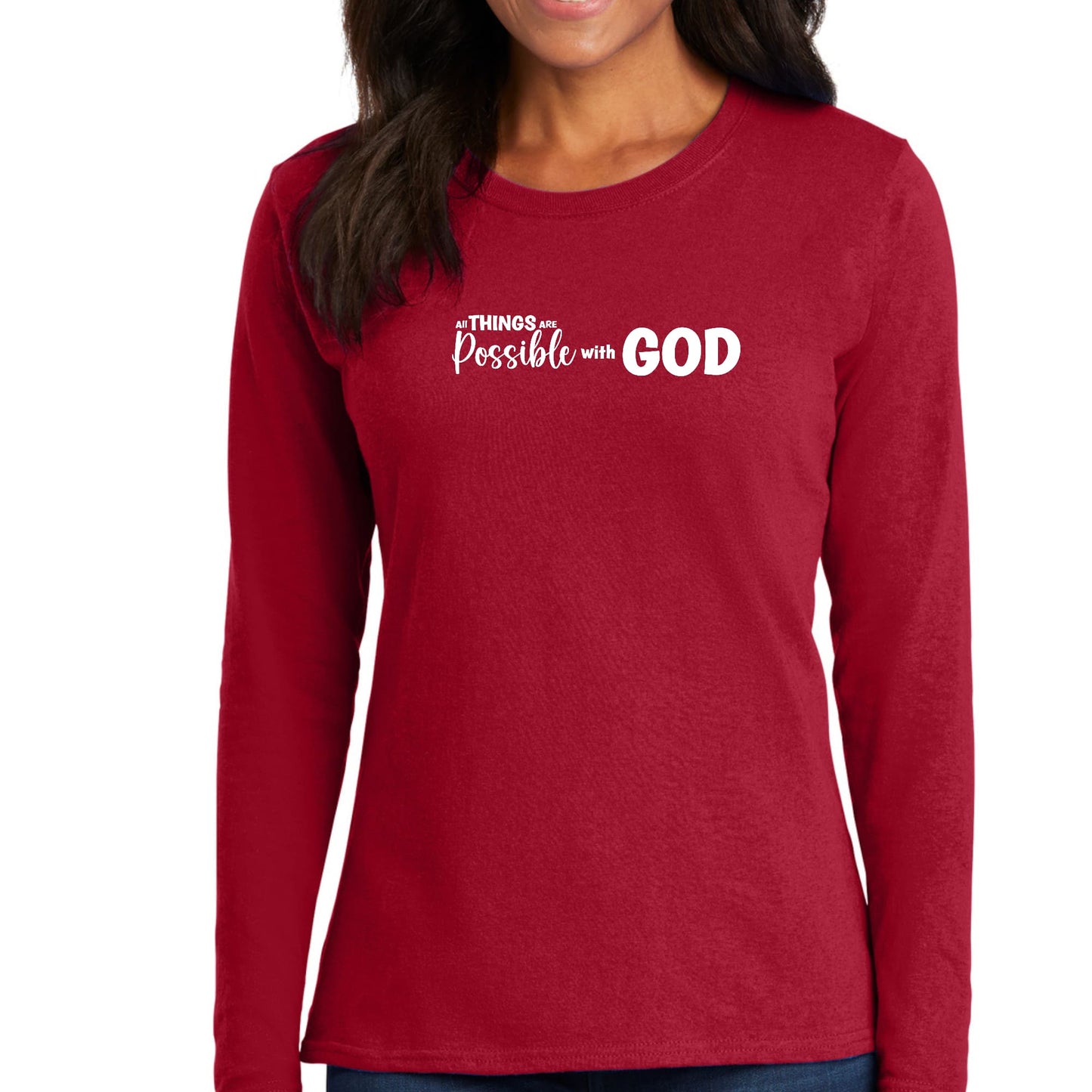 Womens Long Sleeve Graphic T-shirt - All Things are Possible with God-1