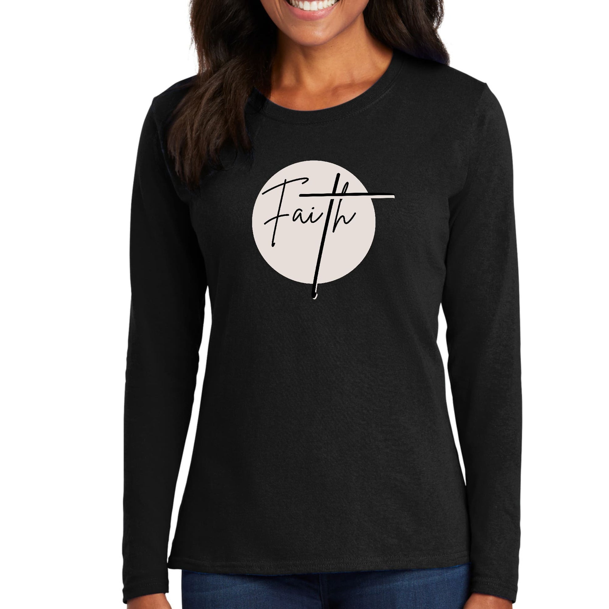 Womens Long Sleeve Graphic T-shirt - Faith Print-0