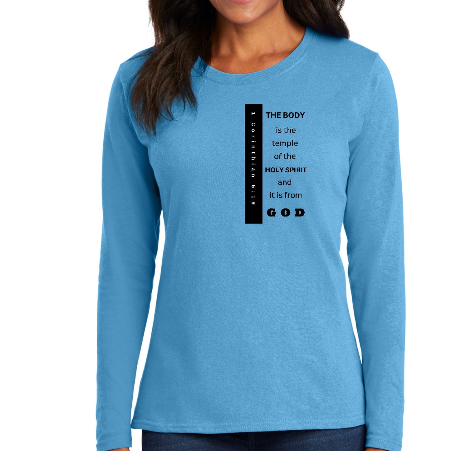 Womens Long Sleeve Graphic T-shirt - the Body is the Temple Print-3