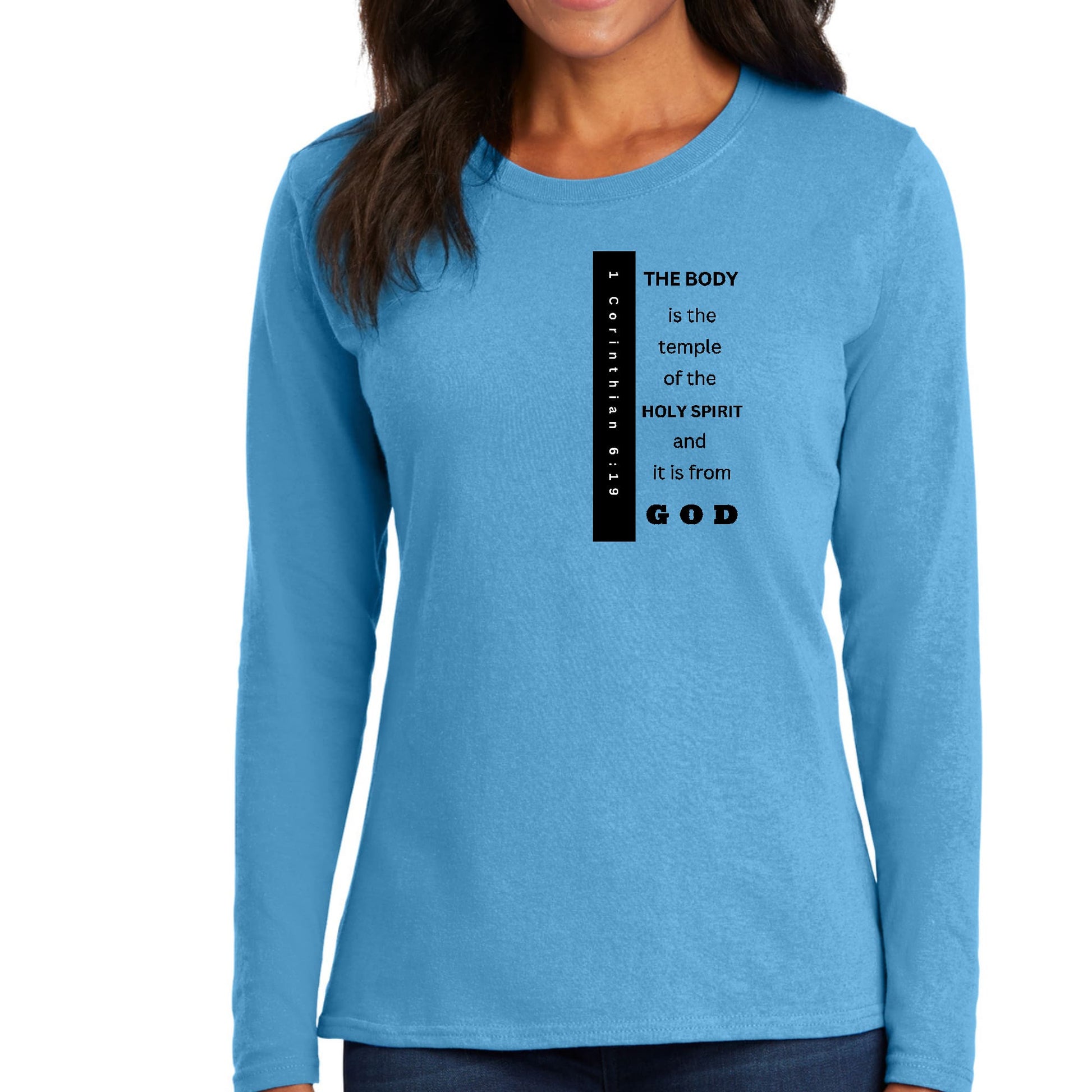 Womens Long Sleeve Graphic T-shirt - the Body is the Temple Print-3