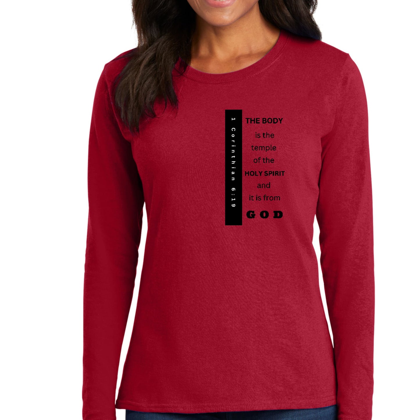 Womens Long Sleeve Graphic T-shirt - the Body is the Temple Print-1