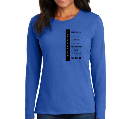 Womens Long Sleeve Graphic T-shirt - the Body is the Temple Print-2