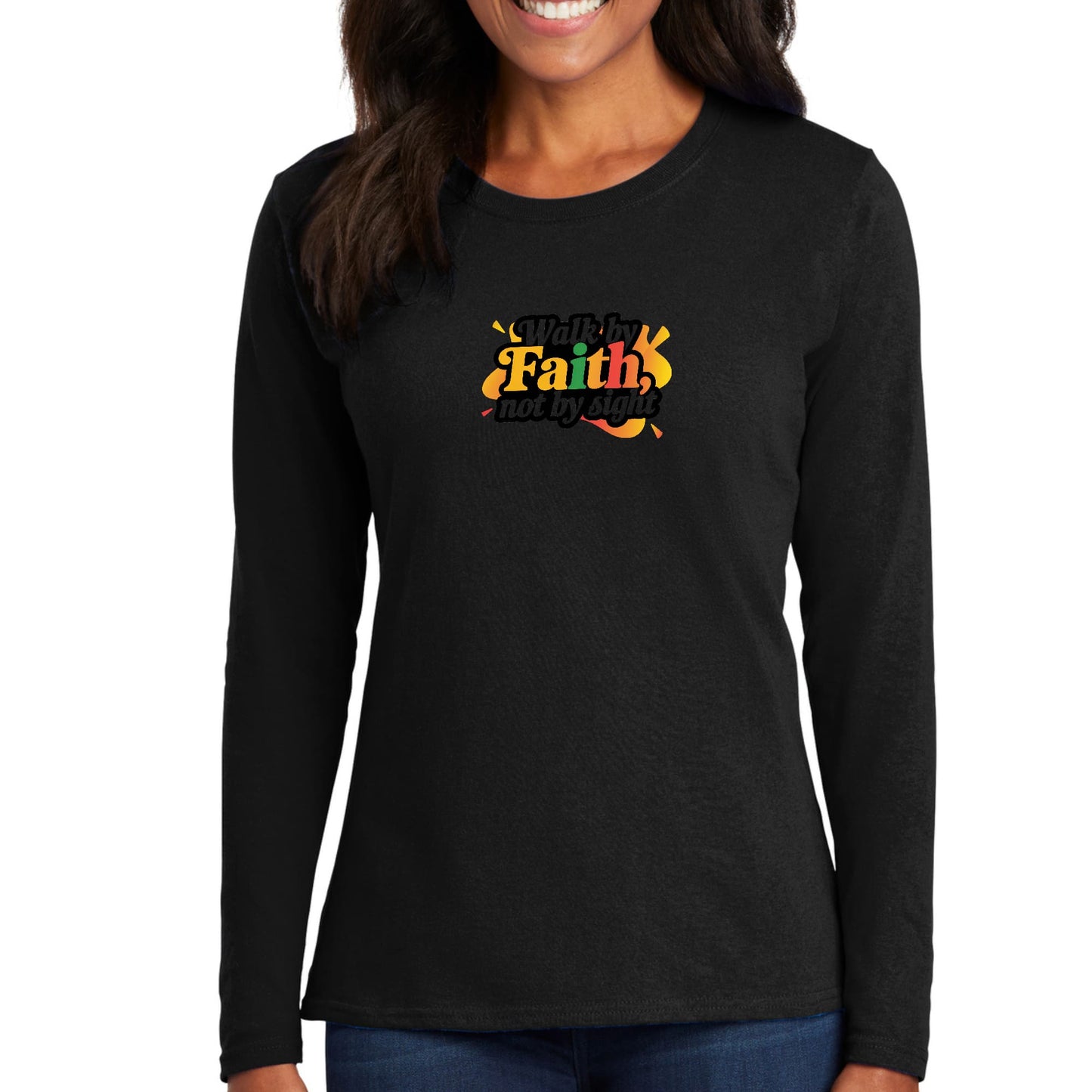 Womens Long Sleeve Graphic T-shirt - Walk by Faith - not by Sight-2