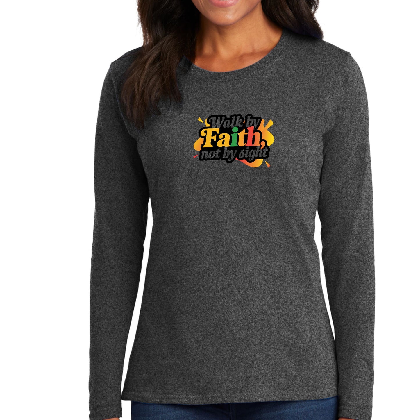 Womens Long Sleeve Graphic T-shirt - Walk by Faith - not by Sight-6