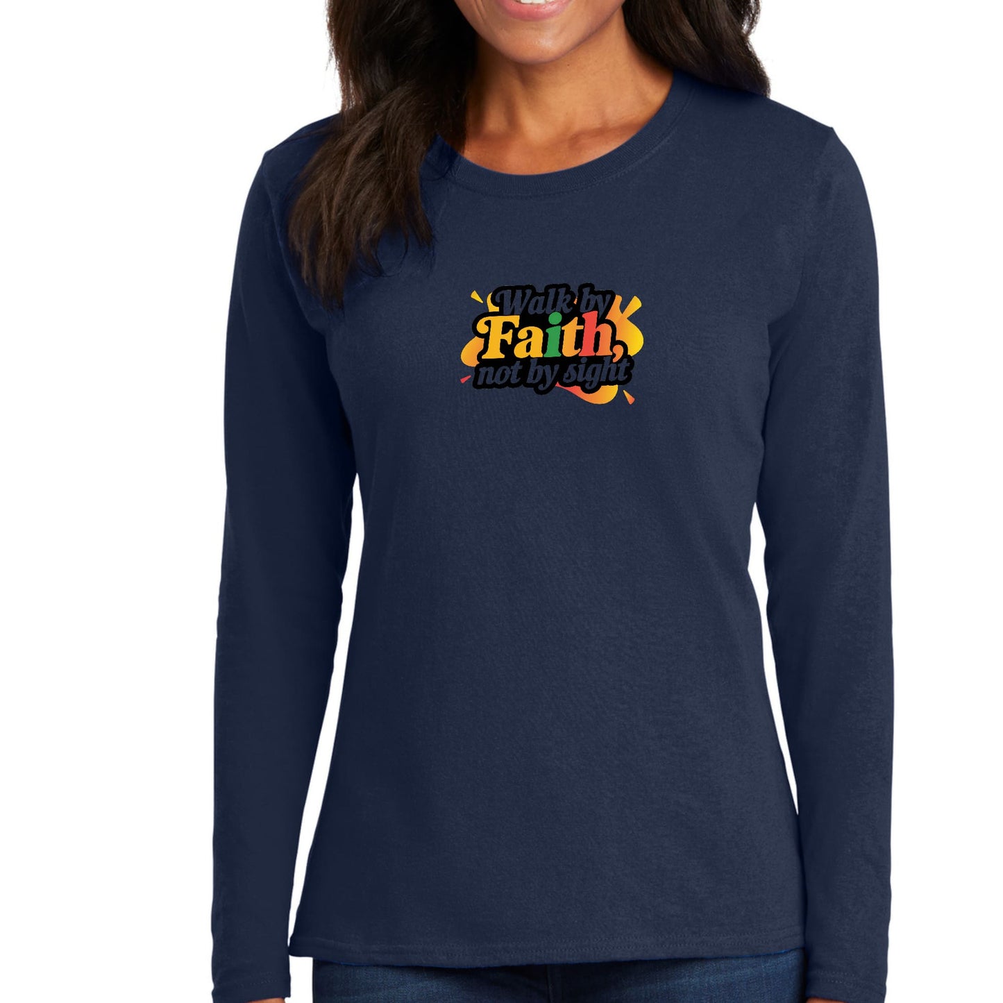 Womens Long Sleeve Graphic T-shirt - Walk by Faith - not by Sight-4