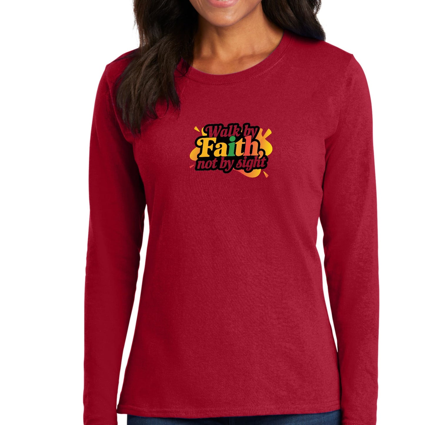 Womens Long Sleeve Graphic T-shirt - Walk by Faith - not by Sight-3