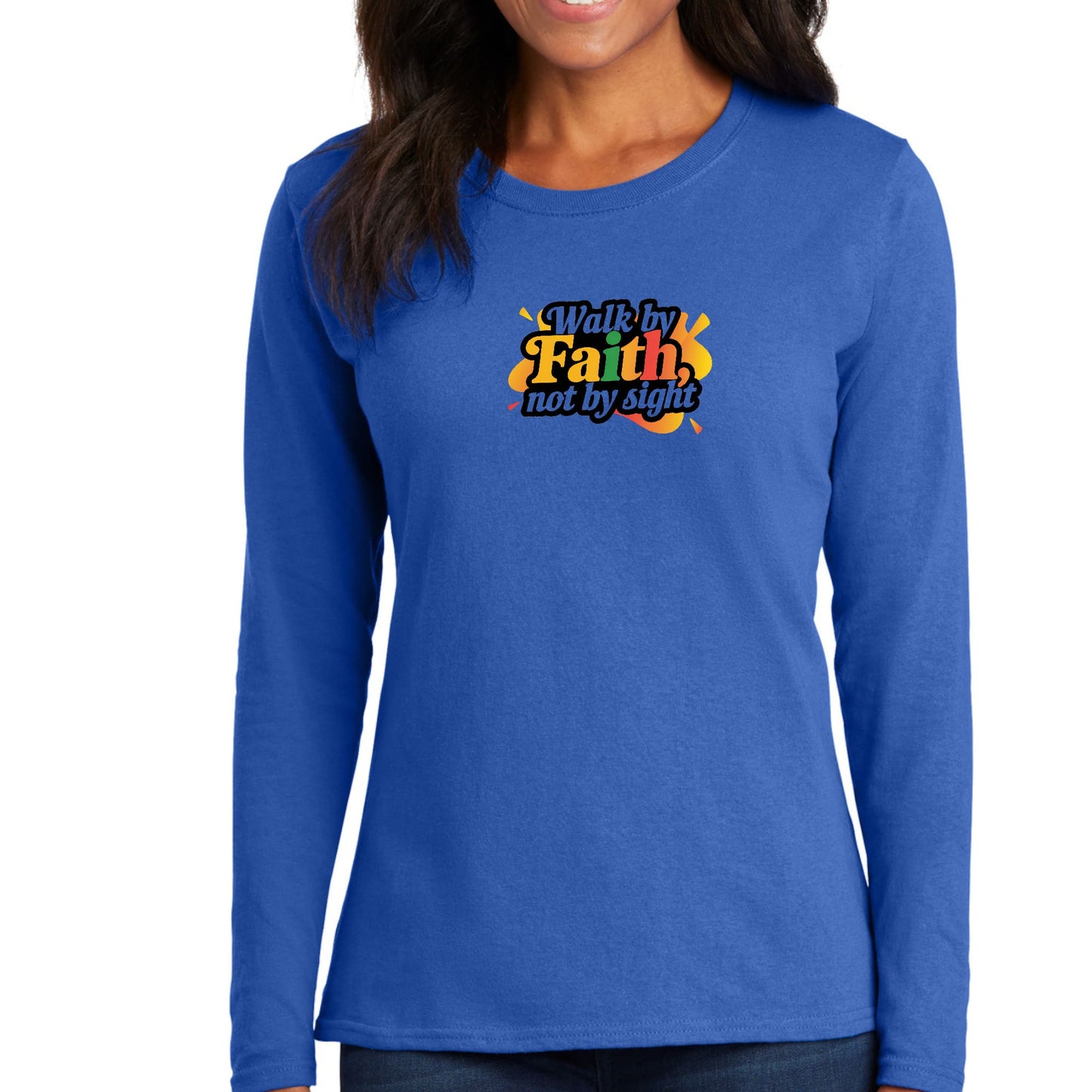 Womens Long Sleeve Graphic T-shirt - Walk by Faith - not by Sight-5
