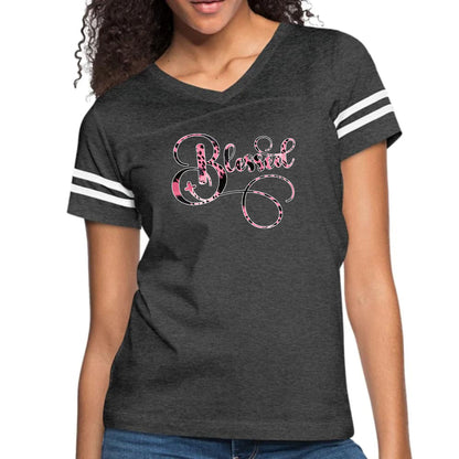 Womens Vintage Sport Graphic T-shirt - Blessed Pink and Black-1