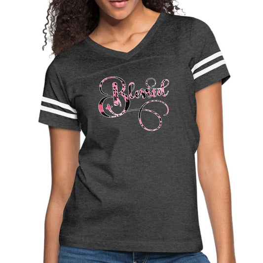 Womens Vintage Sport Graphic T-shirt - Blessed Pink and Black-1