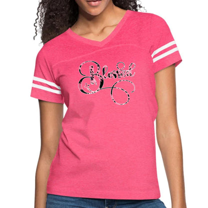 Womens Vintage Sport Graphic T-shirt - Blessed Pink and Black-3