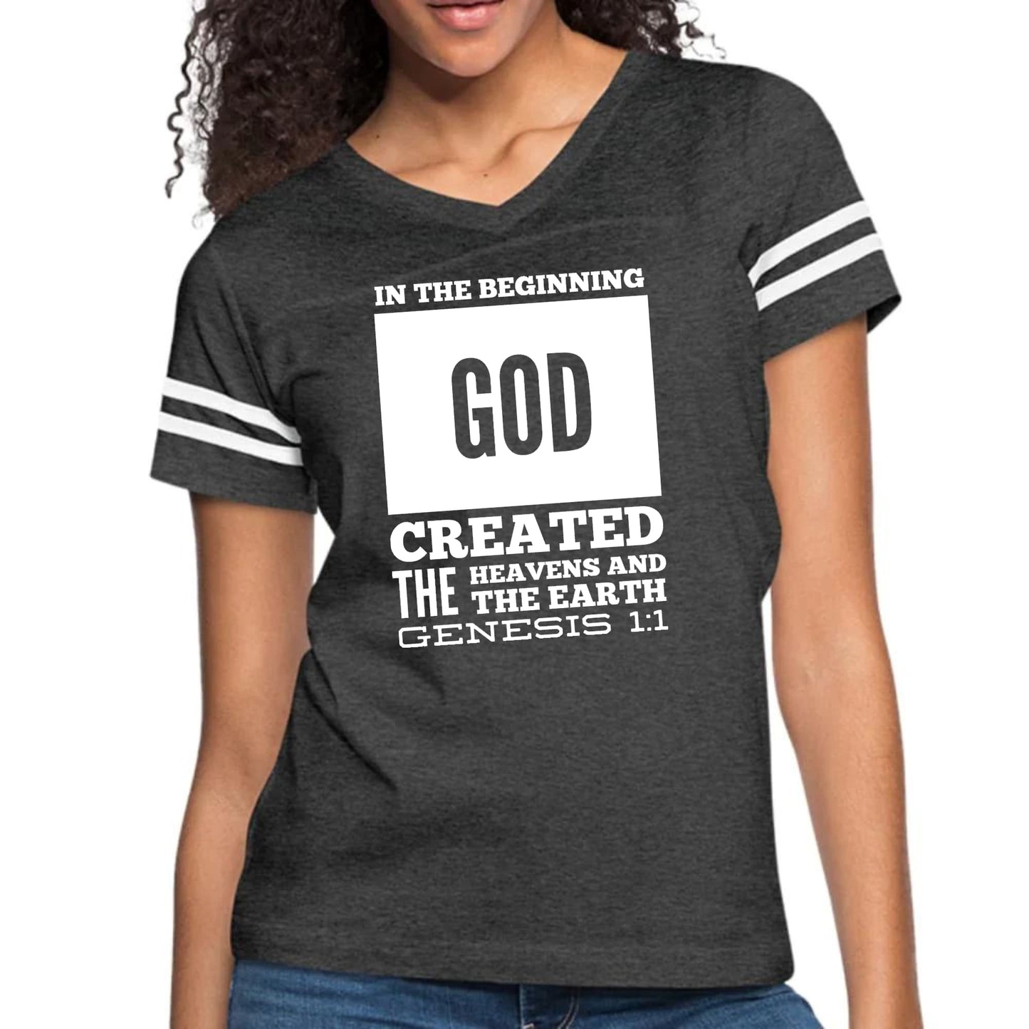 Womens Vintage Sport Graphic T-shirt - in the Beginning Print-1