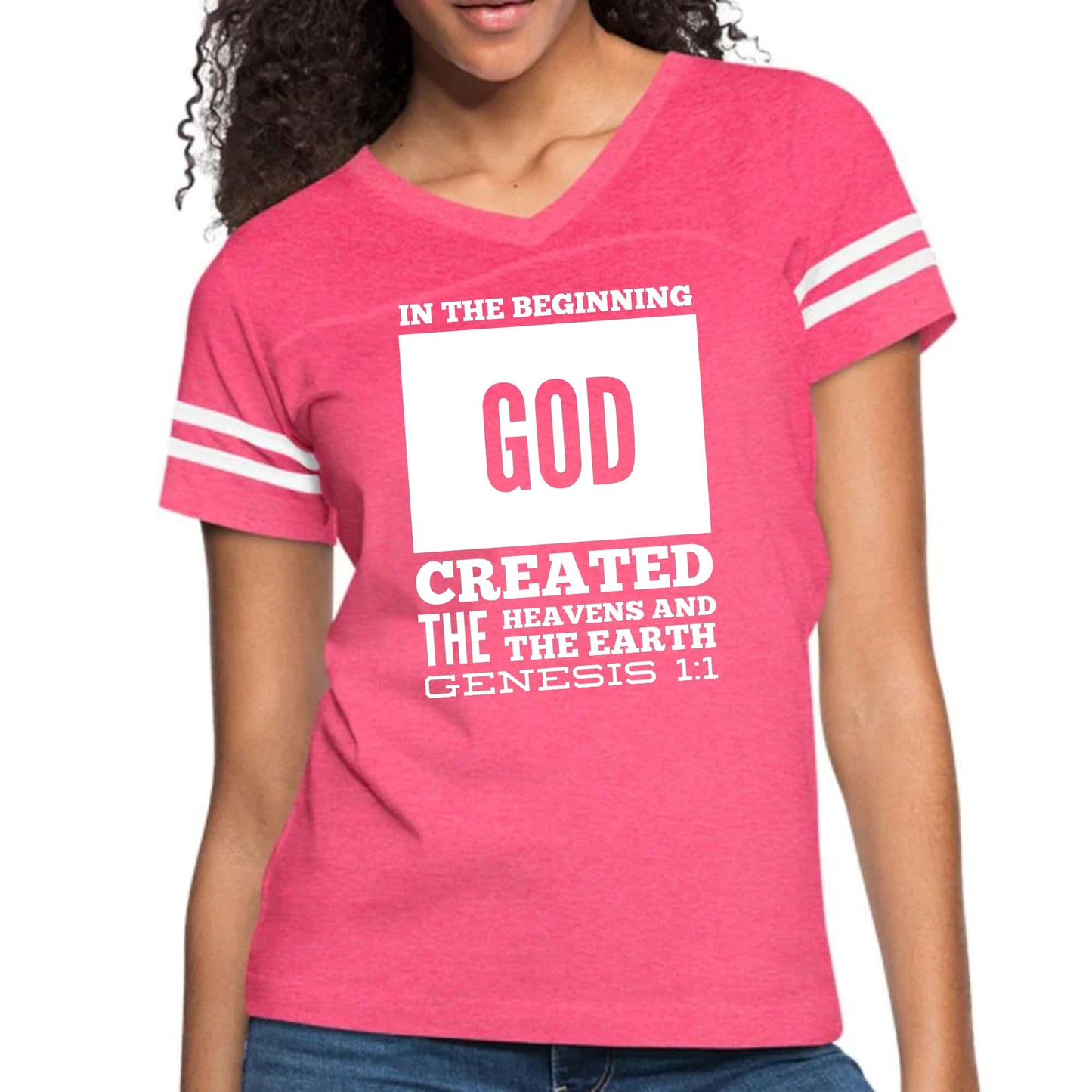 Womens Vintage Sport Graphic T-shirt - in the Beginning Print-3