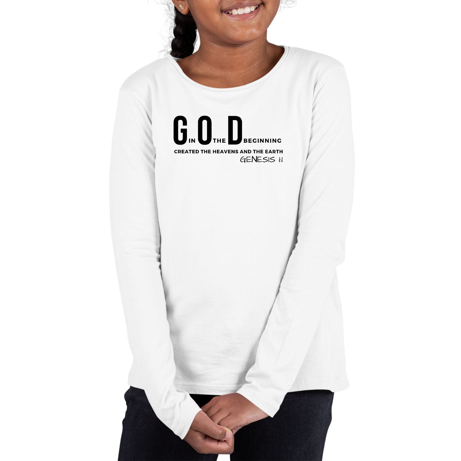 Youth Long Sleeve Graphic T-shirt - God in the Beginning Print-0