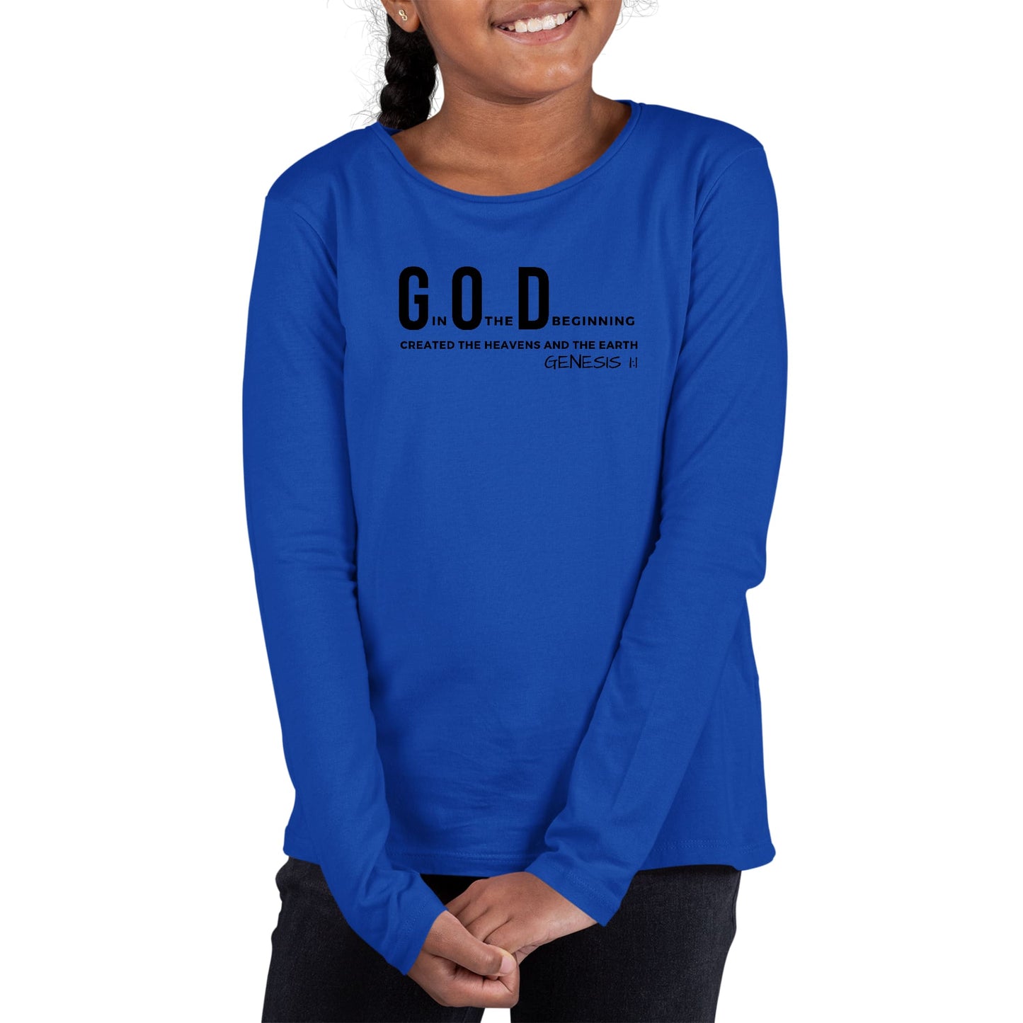 Youth Long Sleeve Graphic T-shirt - God in the Beginning Print-2