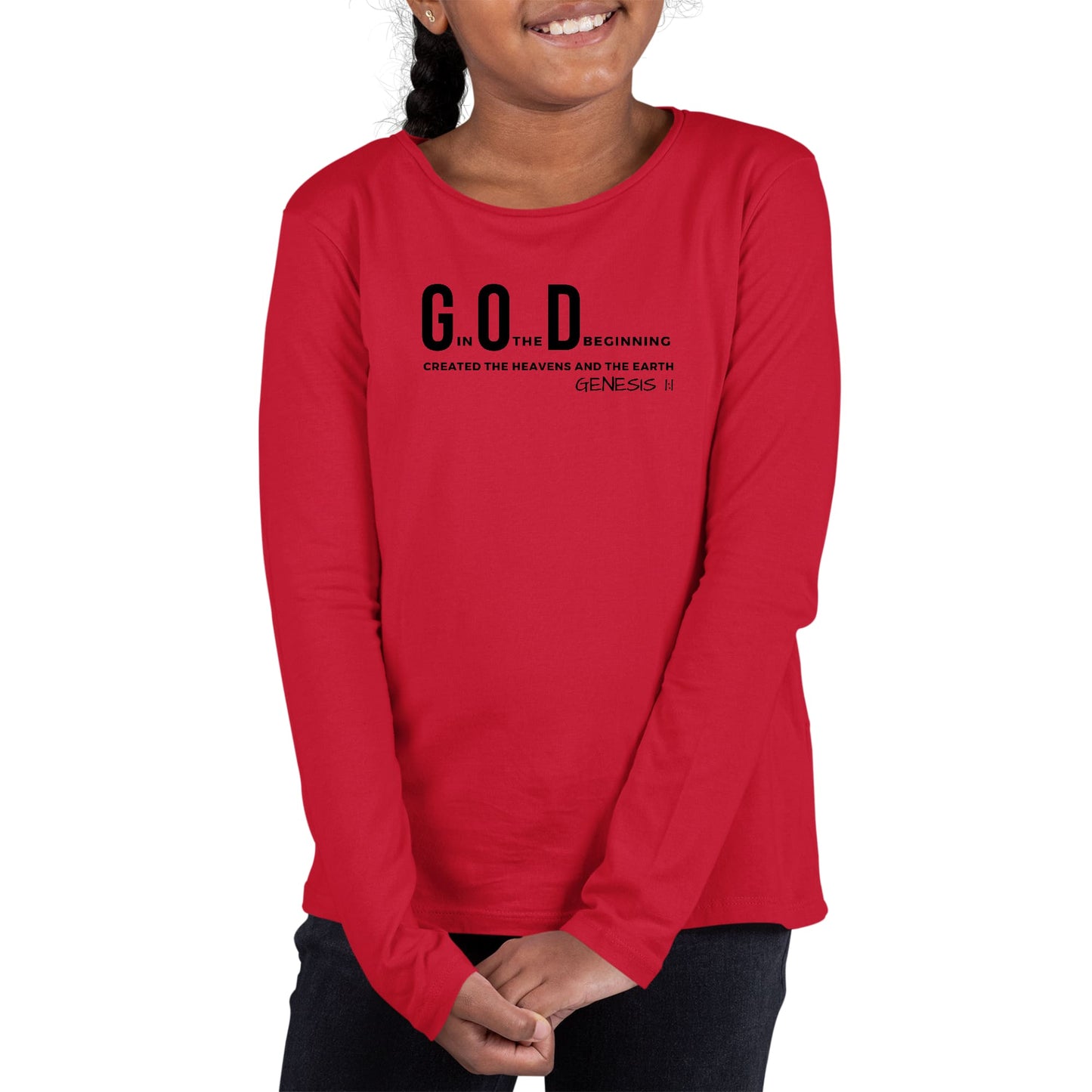 Youth Long Sleeve Graphic T-shirt - God in the Beginning Print-1