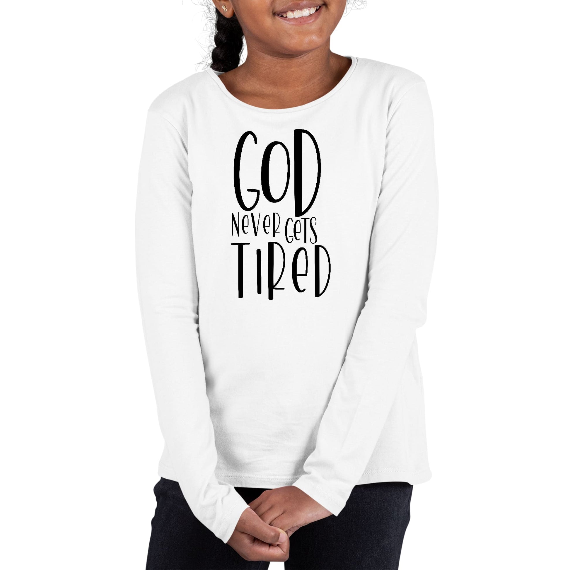Youth Long Sleeve Graphic T-shirt - Say it Soul - God Never Gets Tired-0