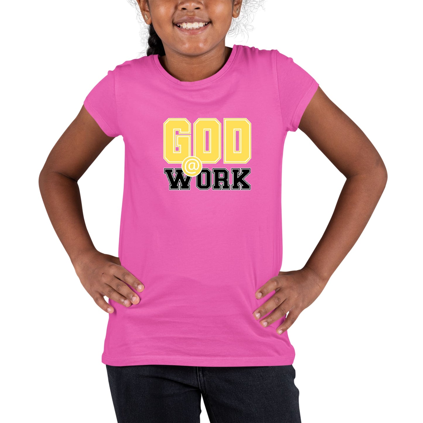 Youth Short Sleeve Graphic T-shirt God @ Work Yellow and Black Print-4