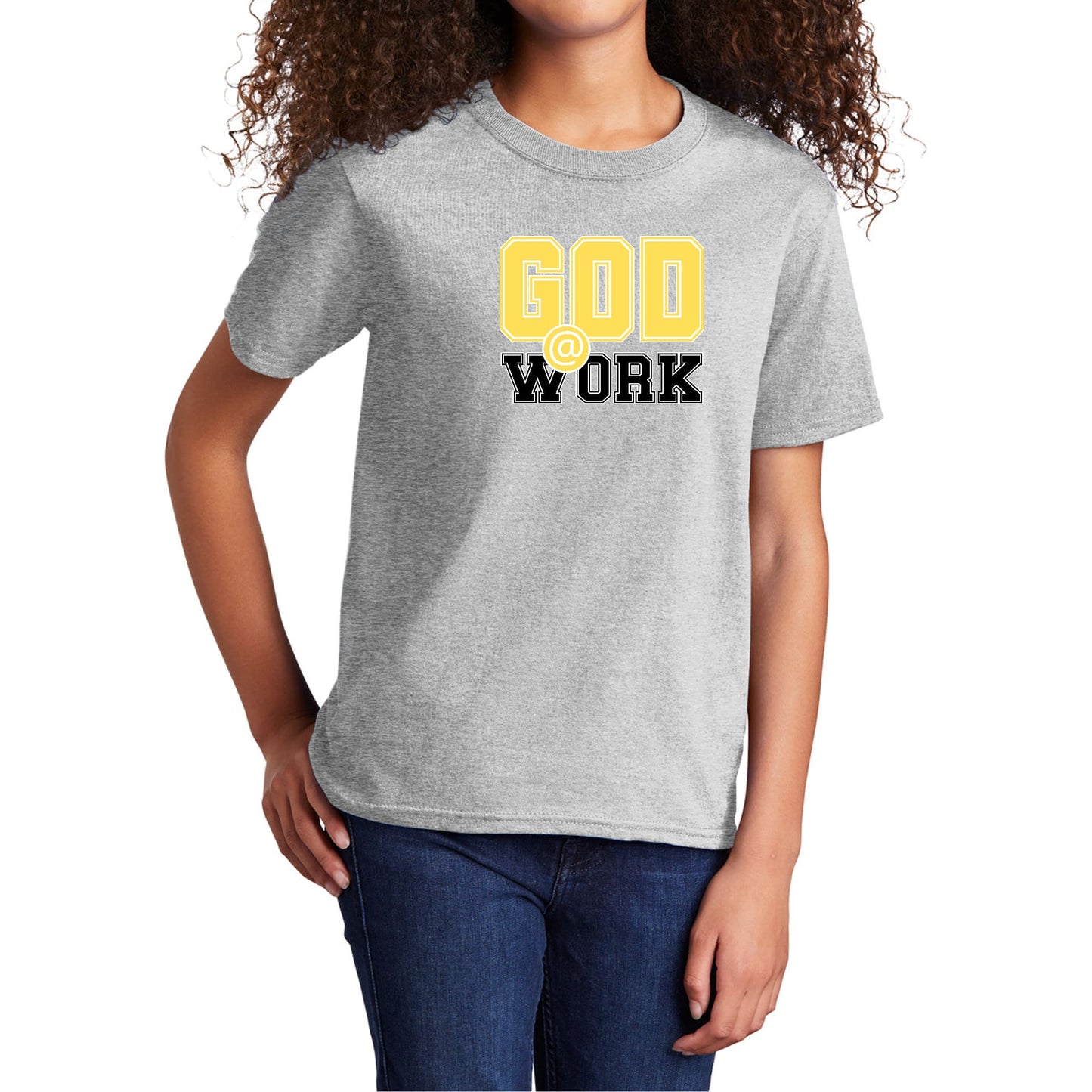Youth Short Sleeve Graphic T-shirt God @ Work Yellow and Black Print-6